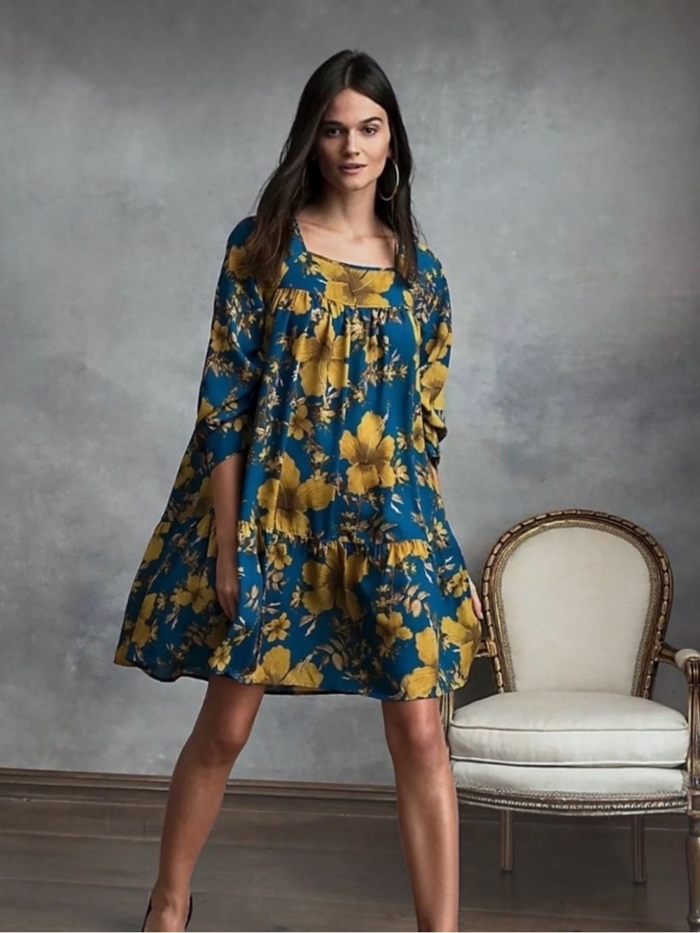 Happy X Nature Kate Hudson Luna Pull-Over Swing Big Flowers Dress Women’s Large